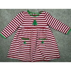 Boutique Long Sleeve Red White Striped Embroidered Christmas Tree 24month Dress